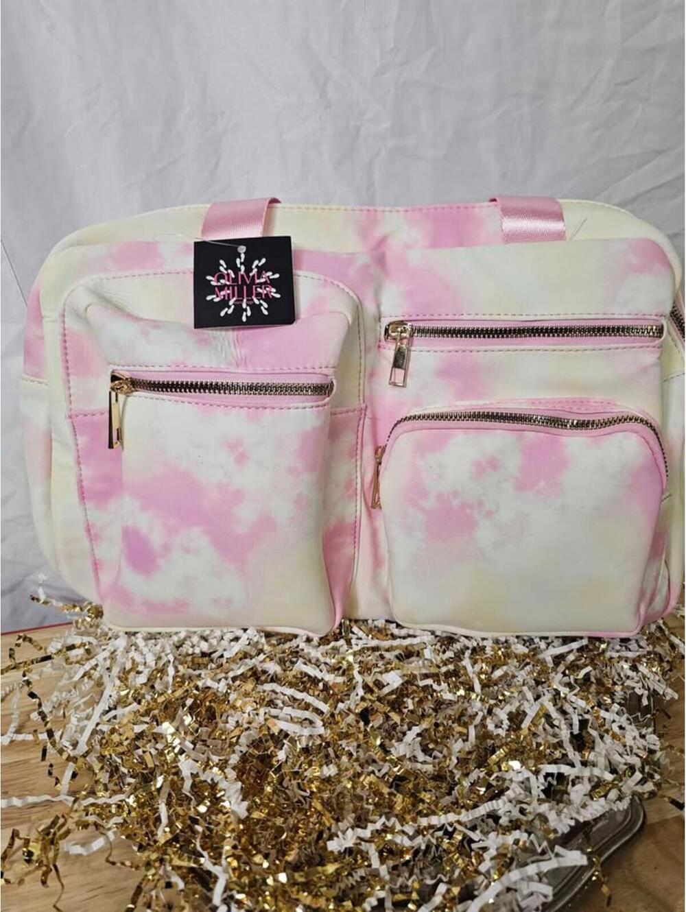 Olivia Miller Pink Tie Dye Handbag Tote Multi Pocket Zipper Bag New